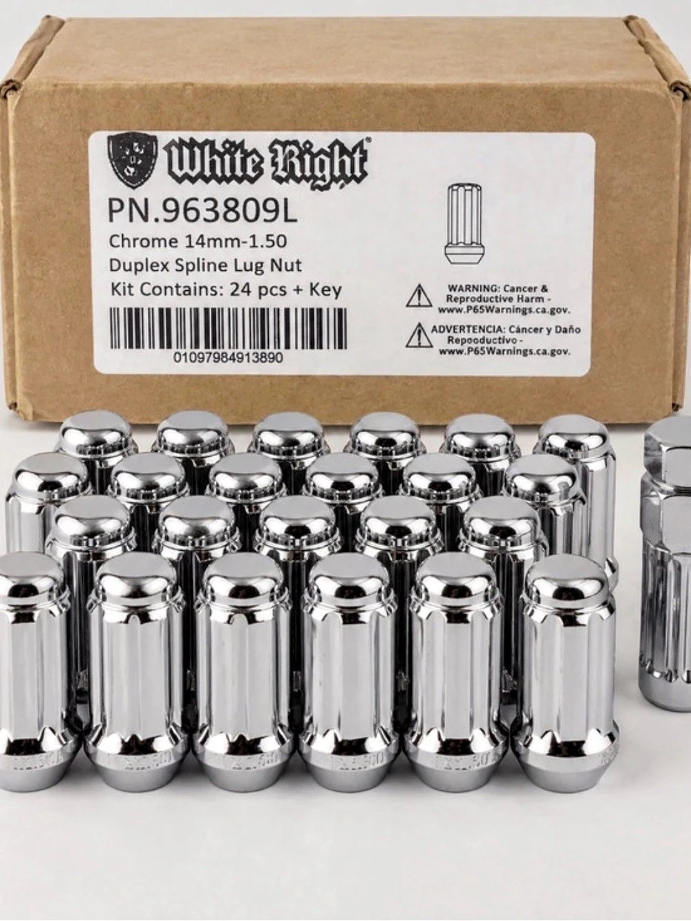 White Knight Chrome 14mm-1.50 Duplex Spline Lug Nut Kit